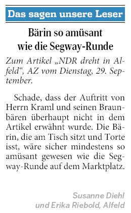 AZ vom 01.10.2015-Leserbrief-alt-alfeld-NDR-Dreh MeinNachmittag Kraml