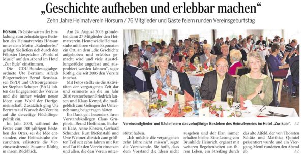 AZ vom 07.10.2015-Hörsum-alt-alfeld Vortrag Jubiläum Heimatverein